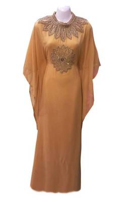 beige moroccan dubai kaftan farasha zari and stone work dress 1