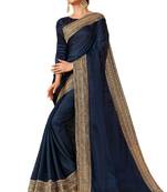 navy blue embroidred art silk saree with blouse