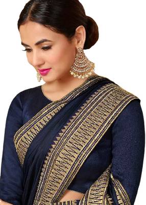 navy blue embroidred art silk saree with blouse 3