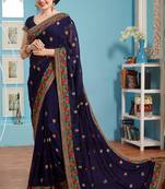 Navy Blue Georgette Thread Work Saree with Blouse