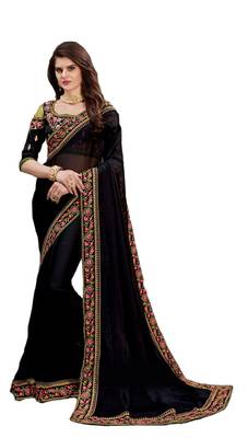 Black Georgette Lace Border Saree with Blouse 1