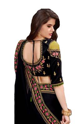 Black Georgette Lace Border Saree with Blouse 2