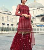 Maroon Embroidered Wedding Gharara Suit