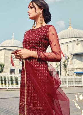 Maroon Embroidered Wedding Gharara Suit 2