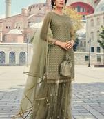Green Embroidered Partywear Gharara Suit