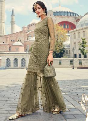 Green Embroidered Partywear Gharara Suit 2