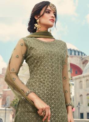Green Embroidered Partywear Gharara Suit 3