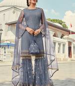 Sky Blue Embroidered Designer Gharara Suit