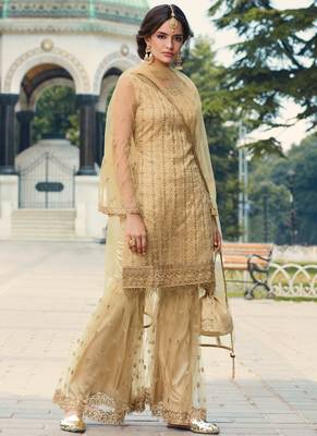 Cream Embroidered Wedding Gharara Suit 1