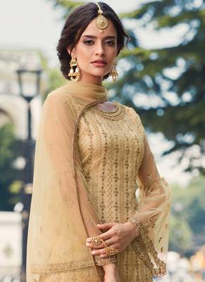 Cream Embroidered Wedding Gharara Suit 2