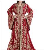 maroon embroidered georgette wedding moroccon farasha kaftan