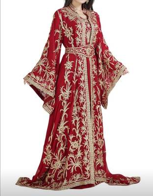 maroon embroidered georgette wedding moroccon farasha kaftan 2