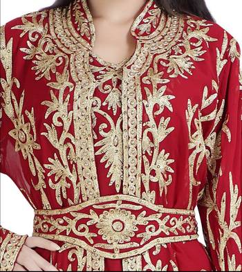 maroon embroidered georgette wedding moroccon farasha kaftan 3