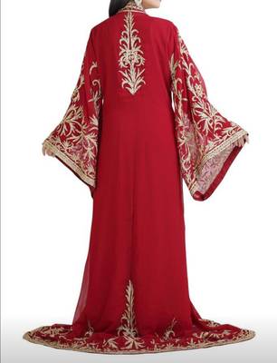 maroon embroidered georgette wedding moroccon farasha kaftan 4