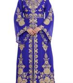 royal blue georgette moroccan islamic dubai kaftan farasha aari and stone work dress