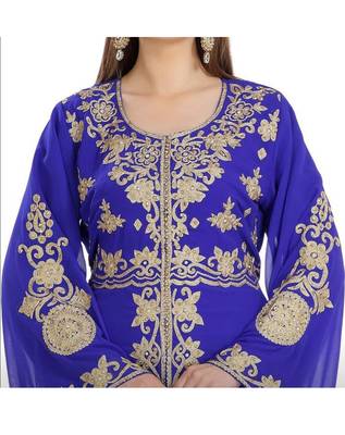 royal blue georgette moroccan islamic dubai kaftan farasha aari and stone work dress 3