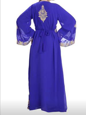 royal blue georgette moroccan islamic dubai kaftan farasha aari and stone work dress 4