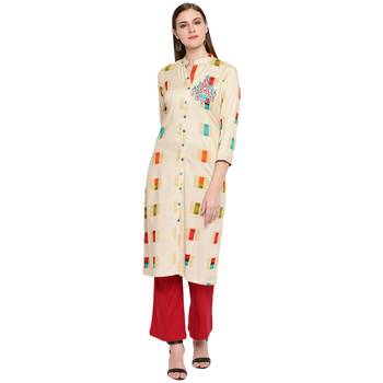 Beige embroidered rayon kurtas-and-kurtis 1