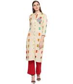 Beige embroidered rayon kurtas-and-kurtis