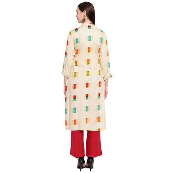 Beige embroidered rayon kurtas-and-kurtis 2