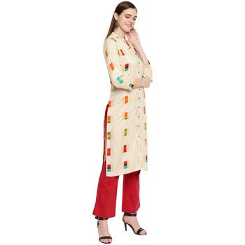 Beige embroidered rayon kurtas-and-kurtis 3