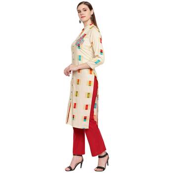 Beige embroidered rayon kurtas-and-kurtis 4
