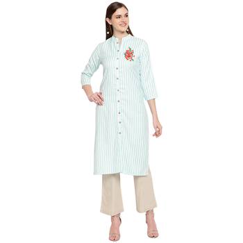 Turquoise embroidered rayon kurtas-and-kurtis 1