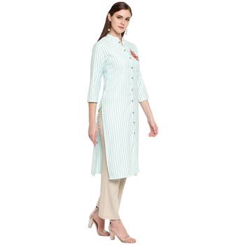 Turquoise embroidered rayon kurtas-and-kurtis 3