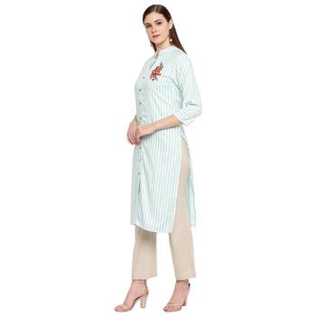 Turquoise embroidered rayon kurtas-and-kurtis 4