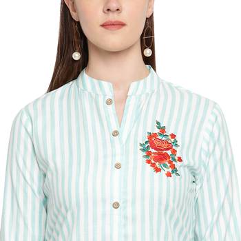 Turquoise embroidered rayon kurtas-and-kurtis 5