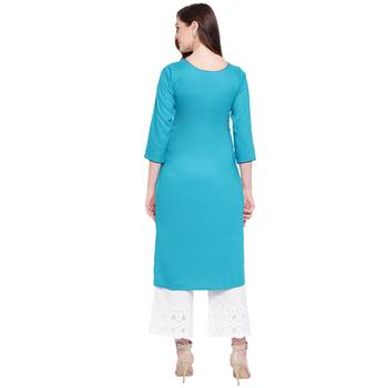 Turquoise printed rayon kurtas-and-kurtis 2