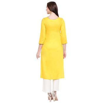 Yellow printed rayon kurtas-and-kurtis 2