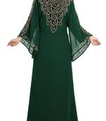 green georgette moroccan islamic dubai kaftan farasha zari and stone work dress