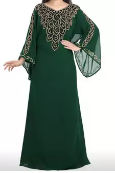 green georgette moroccan islamic dubai kaftan farasha zari and stone work dress