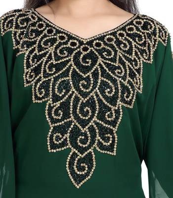 green georgette moroccan islamic dubai kaftan farasha zari and stone work dress 4
