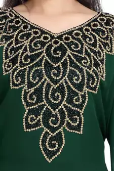 green georgette moroccan islamic dubai kaftan farasha zari and stone work dress