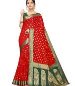Red Woven Cotton Silk Saree With Blouse