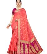 Peach woven cotton silk saree with blouse