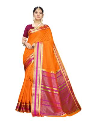 Yellow Woven Cotton Silk Saree With Blouse 1