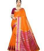 Yellow Woven Cotton Silk Saree With Blouse