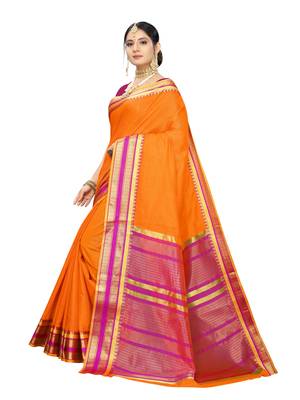 Yellow Woven Cotton Silk Saree With Blouse 2