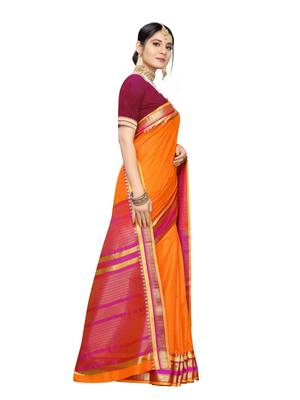Yellow Woven Cotton Silk Saree With Blouse 3