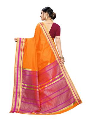 Yellow Woven Cotton Silk Saree With Blouse 4