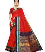 Red woven cotton silk saree with blouse