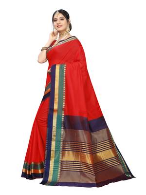 Red woven cotton silk saree with blouse 2