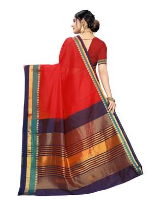 Red woven cotton silk saree with blouse 4