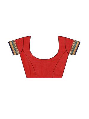 Red woven cotton silk saree with blouse 5