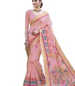 Peach Printed Cotton Silk Saree With Blouse
