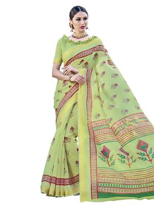 Lemon Printed Cotton Silk Saree With Blouse 1