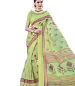 Lemon Printed Cotton Silk Saree With Blouse